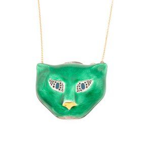 GUCCI Made In Italy Sterling Silver Green Enamel Animal Necklace